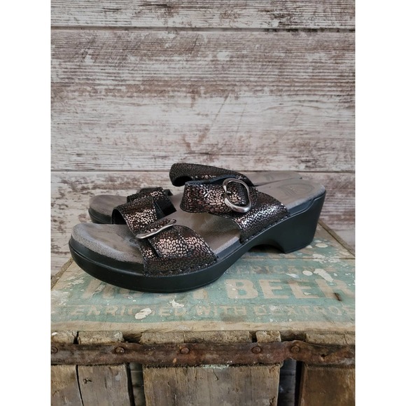Dansko Sophie Sandal Black Metallic Python Heeled Sandals Size 41 US 10.5 - 11 - Picture 2 of 11